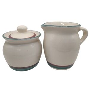 Pfaltgraff Juniper Cream and Sugar Bowl With Lid Set Mauve Green Three Piece Set